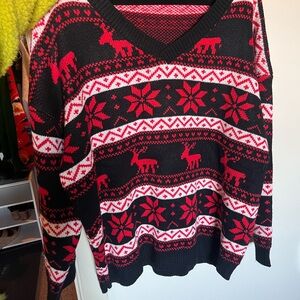 Cozy Black and Red Reindeer Sweater